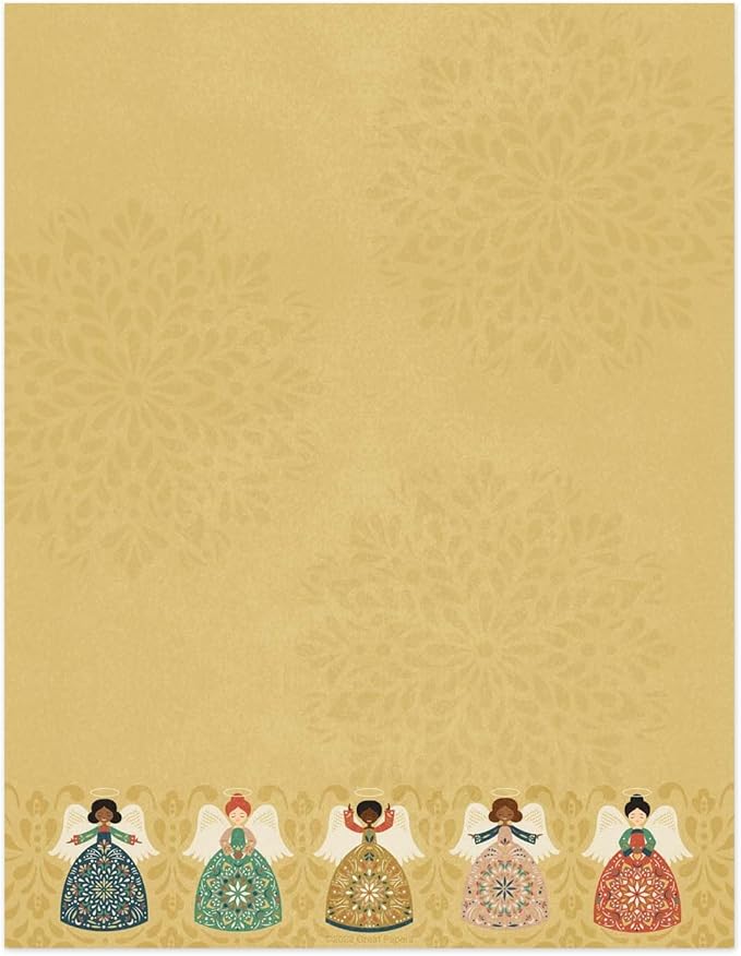 Folk Angel Letterhead / 50 Sheets / 8.5" x 11" Festive Christmas Holiday Illustrated Paper/Decorative Religious Winter Stationery Letterhead