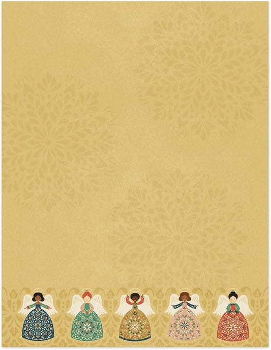 Folk Angel Letterhead / 50 Sheets / 8.5" x 11" Festive Christmas Holiday Illustrated Paper/Decorative Religious Winter Stationery Letterhead