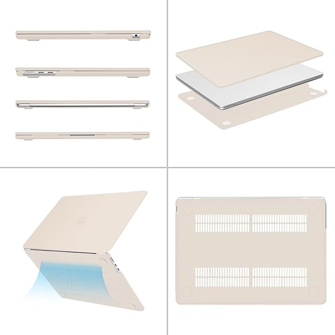 MOSISO Compatible with MacBook Air 13 inch Case 2025 2024 2023 2022 M4 A3240 M3 A3113 M2 A2681, Plastic Hard Shell&Keyboard Cover&Screen Film&Type C for MacBook Air 13.6 inch Case, Beige