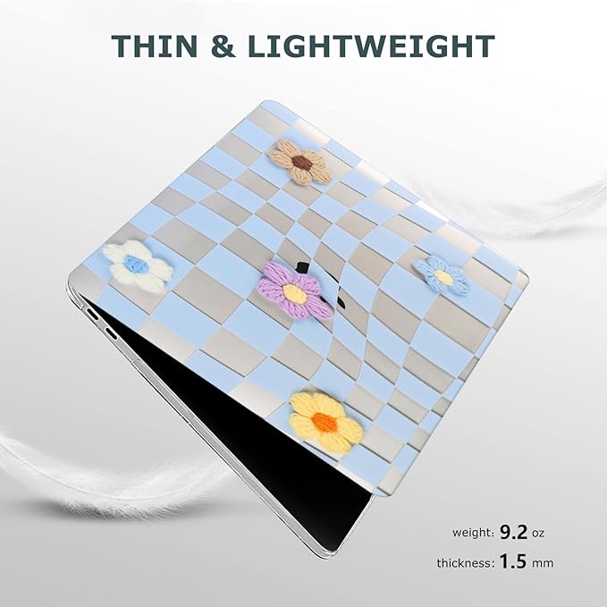 DTangLsm for MacBook Pro 13 inch Case 2025 2024-2016 M2 M1 A2338 A2289 A2251 A2159 A1989 A1706 A1708, Gingham Fluffy Plastic Hard Shell Cover for MacBook Pro 13.3 + Keyboard Cover, Blue Checkerboard