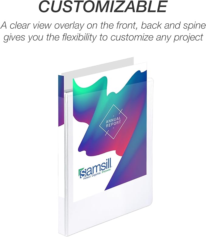 Samsill Durable .5 Inch Binder, Made in the USA, Round Ring Customizable Clear View Binder, White, 8 Pack (S88417)