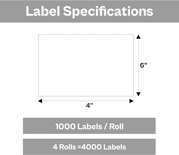 PSBM Thermal Transfer Labels, Orange, 4x6 Inch, 4 Rolls, 1000 Labels/Roll, 3 Inch Core, Perforated, Must Have Thermal Ribbon (Not Included)