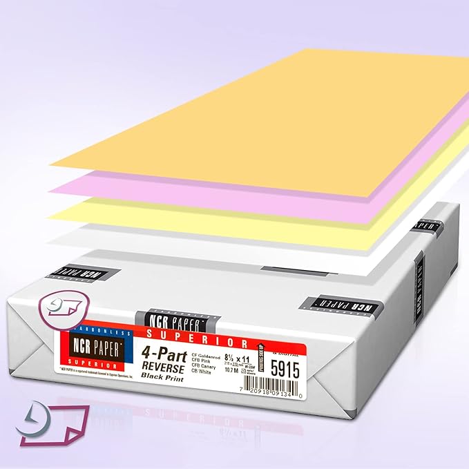 NextDayLabels - Superior Carbon-Less NCR, Pre Collated Paper, 500 Sheets Per Pack (8-1/2" x 11" 4 Part Reverse, 5915)