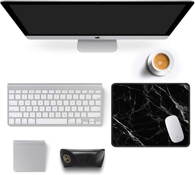 Auhoahsil Mouse Pad, 12 x 10 in Nature Marble Theme Computer Mouse Pad for Desk, Premium-Textured Non-Slip Rubber Stitched Edges Waterproof Square Mouse Mat for Gaming Work Wireless Mice, Black