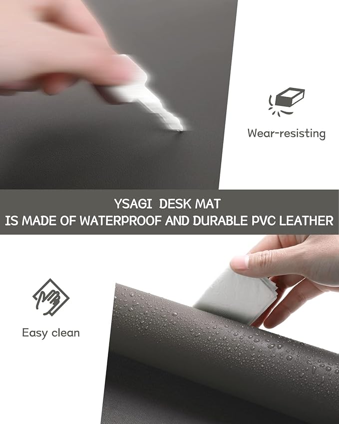YSAGi Non-Slip Leather Desk Pad L Size, Waterproof Laptop Computer Desk Keyboard Mat, Table Protector Blotter Mat, Large Mouse Pad for Office/Work/Home/Decor(Dark Gray, 35.4" x 17")