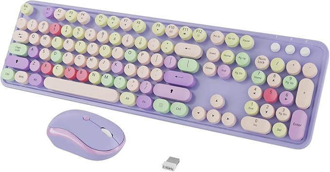 Wireless Typewriter Keyboard and Mouse - Wireless Keyboard with Silent Wireless Mouse, Cute Retro Keyboard Mouse Combo, 2.4G USB Computer Keyboard and Mouse for Windows Laptop/Desktop/PC(Purple)