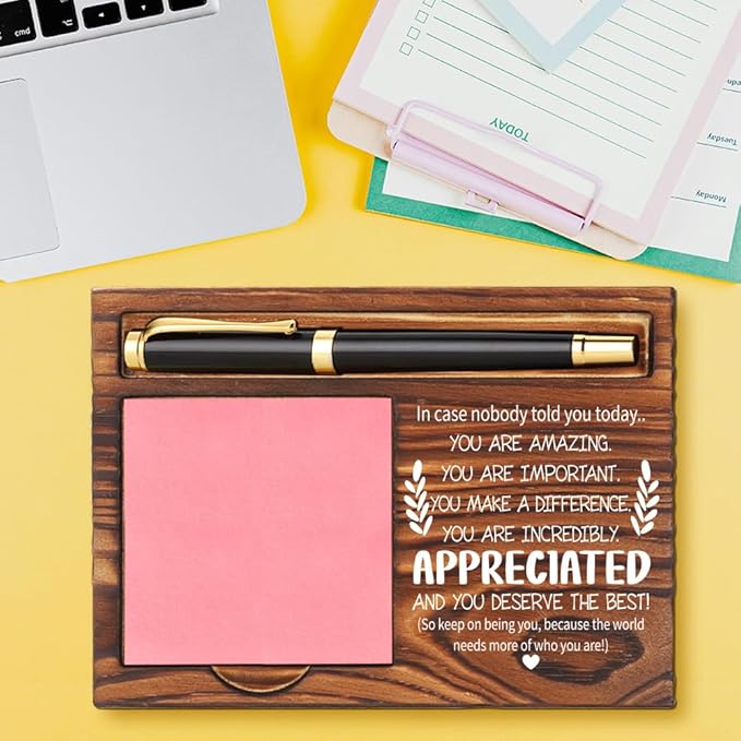 Appreciation Sticky Note Holder, Thank You Appreciation Gifts for Women Men Teacher Friends Coworker Nurse Employee, Inspirational Quote for Desk Self-Stick Note Pad Holders YB363