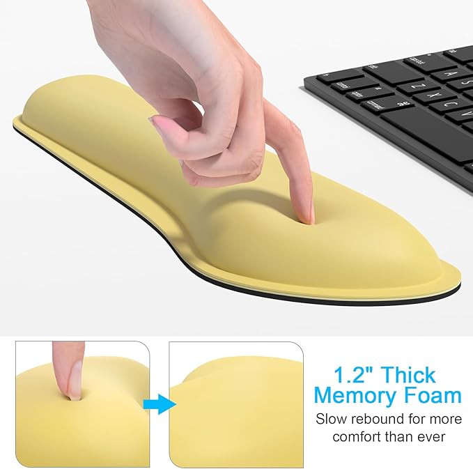 Dapesuom Keyboard Wrist Rest Set, Cute PU Leather Wrist Cushion for Computer Keyboard and Mousepad, Memory Foam Mouse Pad Rests Support with Non-Slip Base for Typing Pain Relief, Laptop, Lemon Yellow