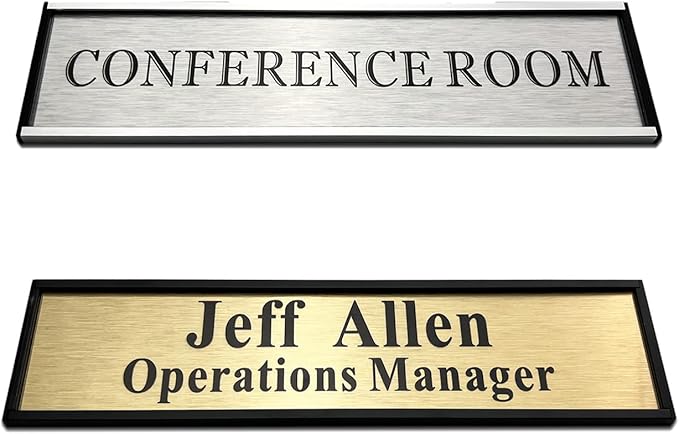 Personalized Name Plate for Door or Wall, 2 x 8 inch Custom Office Aluminum Door Name Plates with Two Lines Custom Text, Office Gifts for Coworkers Boss Teacher, Employee Appreciation Gifts