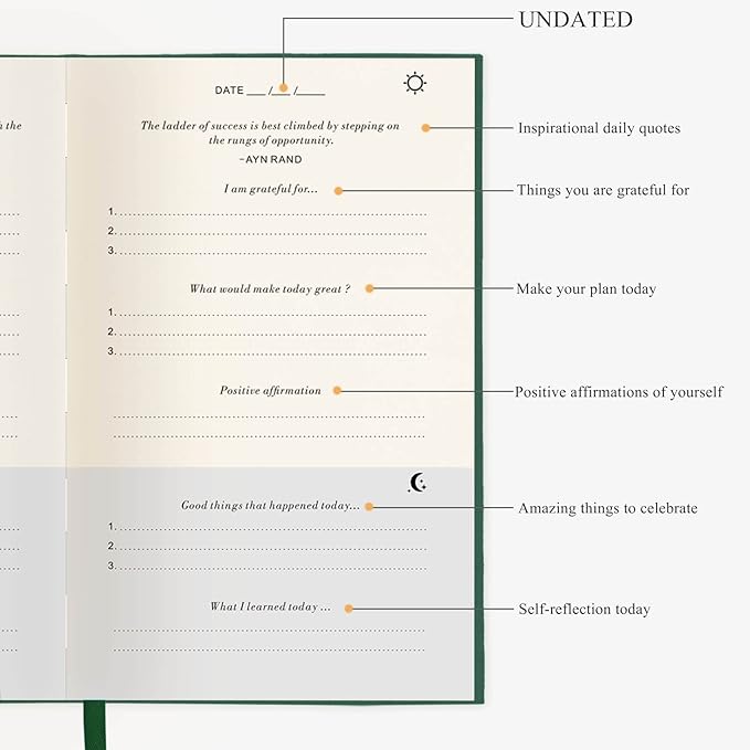 The Gratitude Journal - A Few Minutes a Day for More Happiness, Optimism, Affirmation & Reflection - An Effective Manifestation Guide Journal, Undated Daily Journals for Women & Men (Earth Green)