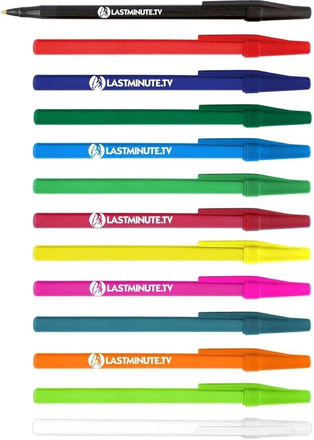 Personalized Stick Pens With your Custom Logo or Text-500 Pack Bulk-for Businesses, Parties, and Events, Custom Printed Slim Ballpoint Pens Colored with Cap, Black, Black Ink