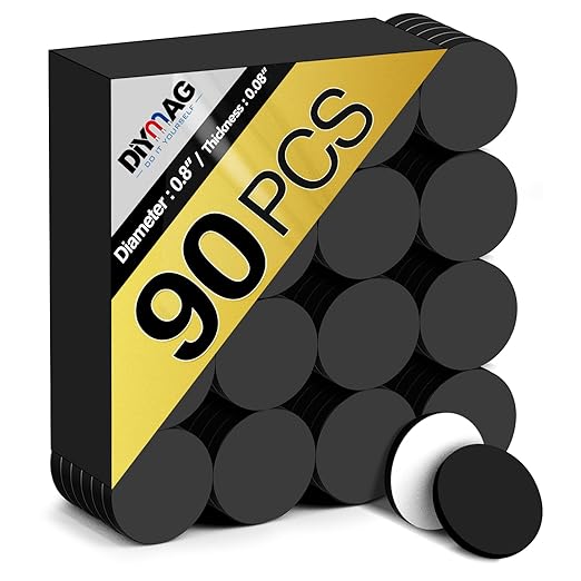 DIYMAG 90Pcs Magnetic Dot with Self Adhesive, Round Magnets Magnetic Tape Flexible Magnet Sheets with Adhesive for Crafts Photos and Die Storage Easy Peel and Stick, 0.8 x 0.08inch