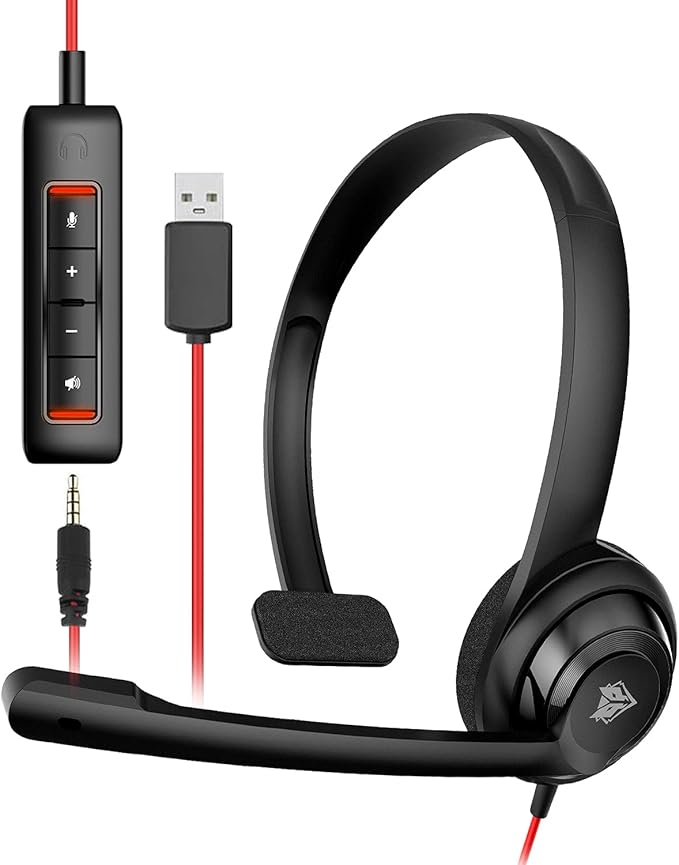 NUBWO HW02 USB Headset with Microphone Noise Cancelling &in-line Control, Ultra Comfort Computer Headset for Laptop pc, On-Ear Wired Office Call Center Headphone for Boom Skype Webinars（Black）