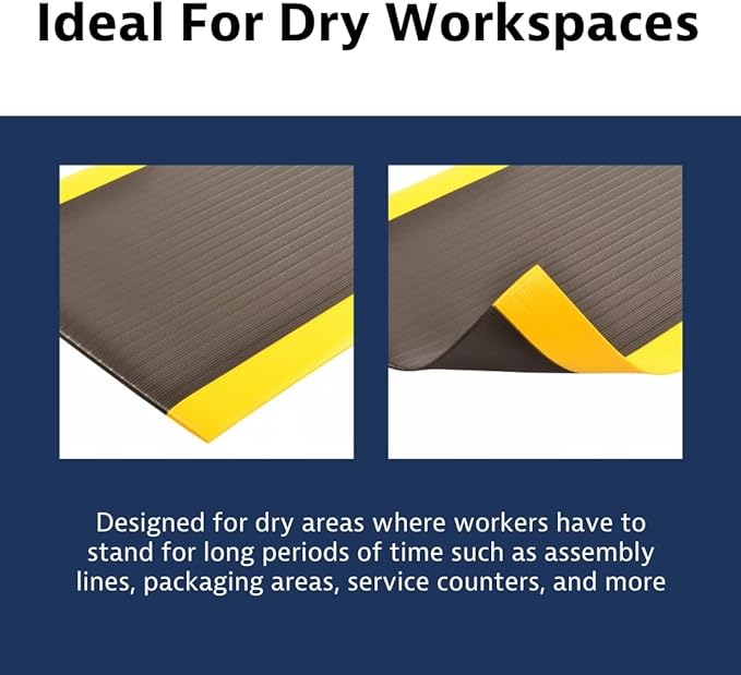 Notrax 410 Airug® 3' x 5' x 3/8" Anti Fatigue Mat, Enhanced Slip Resistance with Beveled Edges and Ribbed Surface, Ideal for Industrial and Commercial Workplaces, Black/Yellow, 410S0335BY