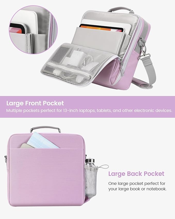 Zipper Binder, 3 Inch D-Ring 3 Ring with Water Bottle Holder,700 Sheet Capacity-Multiple Pockets,Binder with Strap for School/Office, Fit for 13" Tablet/Laptop,Patent Design-Purple