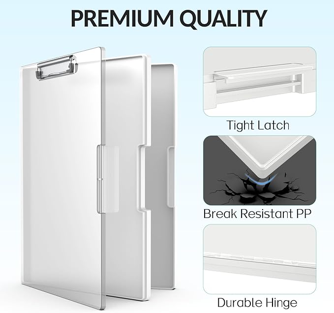 Sooez Clipboard with Storage, Heavy Duty Cleaview Clip Boards 8.5x11 with Dual Storage, Dry Erase Plastic Nursing Clipboard, High Capacity Clipboards Folder for Teacher Nurse, School & Office Supplies