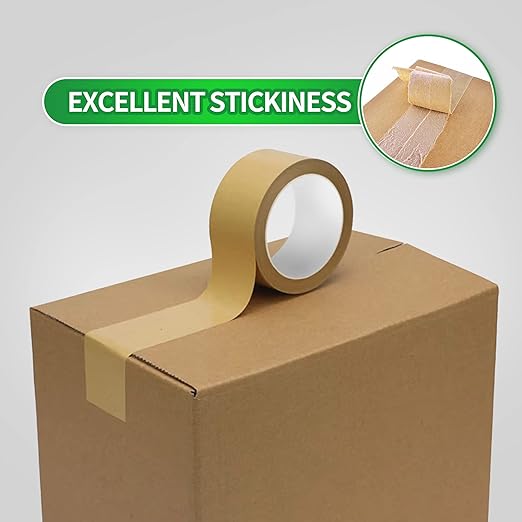 Eco-Friendly Kraft Paper Tape, Biodegradable Kraft Paper Tape, Recyclable Writable Packing Tape, Non-Coated Surface for Masking, Sealing, 2inch x 60yards, 6Rolls