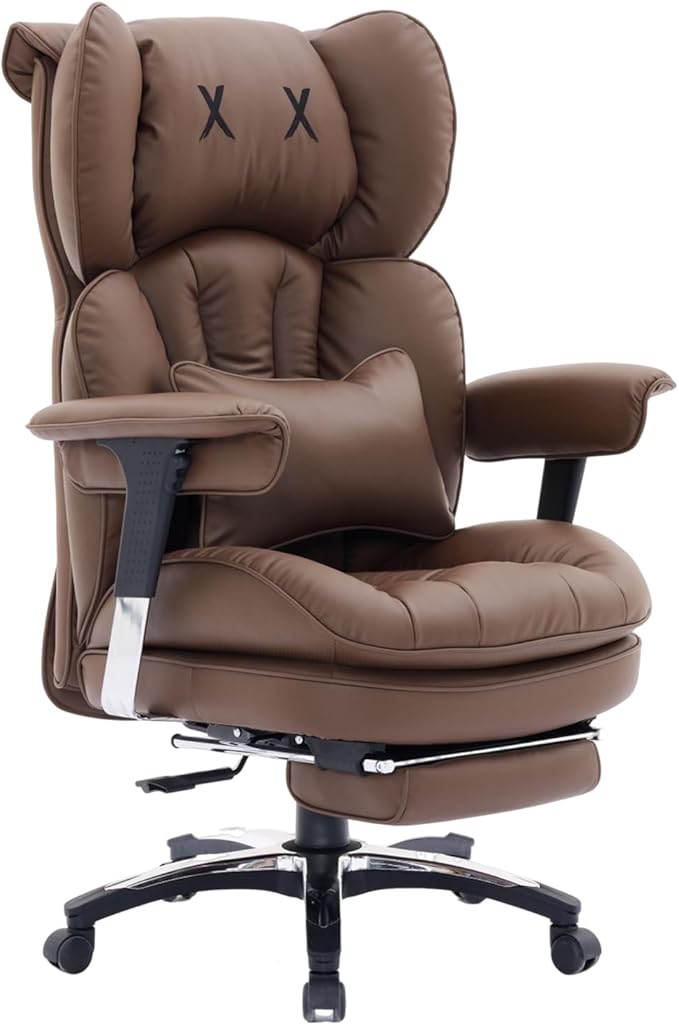 Efomao Big and Tall Office Chair with Footrest – High Back Computer Chair with Adjustable Armrests，Executive Office Chair with Wide Seat, Modern Desk Chair for Home Office, Gaming, or Study, Brown
