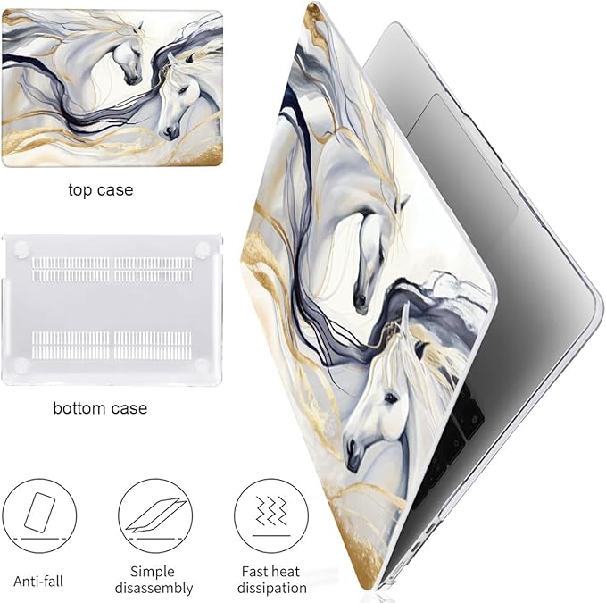 for M4 MacBook Air 13.6 inch Case 2025 2024 2023 2022 Release M4 A3240 M3 A3113 M2 A2681 with Touch ID, Pattern Plastic Hard Shell & Screen Protector & Keyboard Cover, Unique Horse