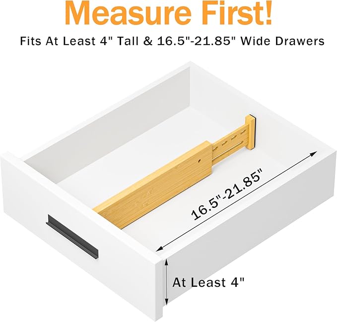 Bamboo Drawer Dividers 4" High, 16.5-22" Adjustable Drawer Organizers for Clothes,Expandable Dresser Separators in Bedroom/Kitchen/Bathroom/Office Organization and Storage,6 Pack