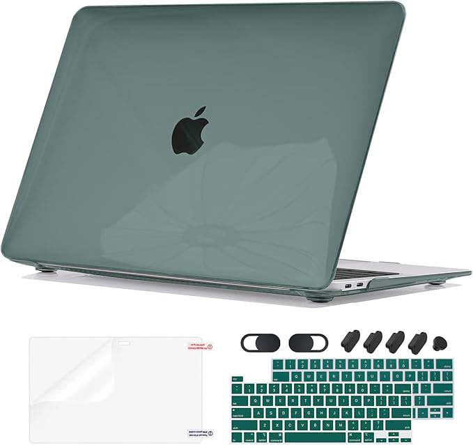 Compatible with MacBook Pro 13 inch Case 2022-2016 A2338 A2289 A2251 A1706 A1989 A2159 M2 M1, Crystal Plastic Hard Shell Case Keyboard Cover Screen Film for Mac Pro 13 Touch ID, Midnight Green