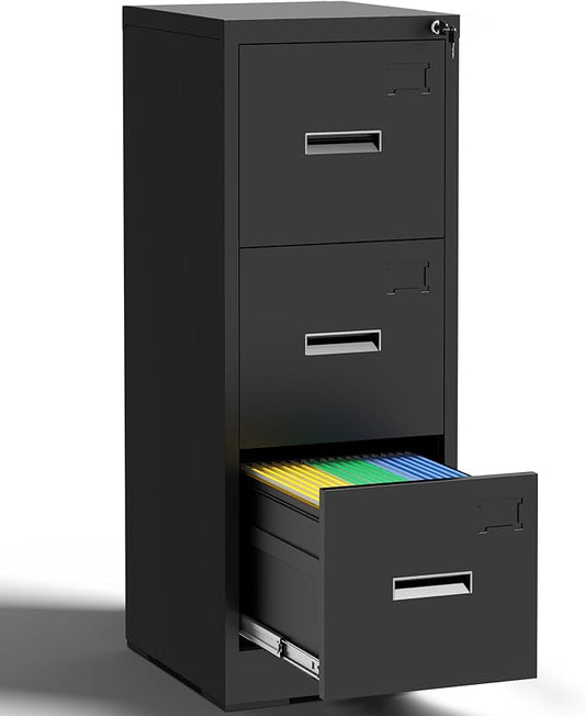 3 Drawer Metal File Cabinet with Lock Heavy Duty Locking File Cabinets Home Office Steel Filing Cabinet Vertical File Cabinets for Legal/Letter Size File,Assembly Required
