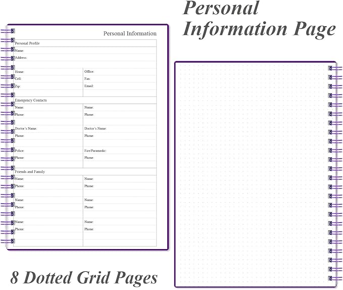 Daily Planner Undated - B5 To Do List Notebook Hourly Schedules, Spiral Appointment Planner for Women and Men, PVC Hardcover, Inner Pocket, Elastic Closure, 7" x 10", Purple