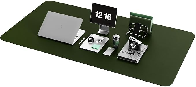 YSAGi Non-Slip Leather Desk Pad XL Size, Waterproof Laptop Computer Desk Keyboard Mat, Table Protector Blotter Mat, Large Mouse Pad for Office/Work/Home/Decor(Olive Green, 47.2" x 23.6")-No Band