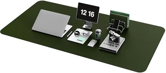YSAGi Non-Slip Leather Desk Pad XL Size, Waterproof Laptop Computer Desk Keyboard Mat, Table Protector Blotter Mat, Large Mouse Pad for Office/Work/Home/Decor(Olive Green, 47.2" x 23.6")-No Band