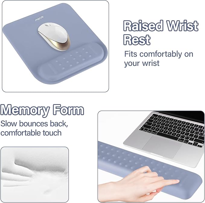 MOSISO Computer Keyboard Stand&Wrist Rest Support for Keyboard &Mouse Pad Set, Ergonomic Massage Wrist Rest Set, Easy Typing Working Acrylic Clear Stand for Office Home, Lavender Gray