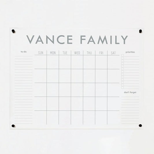 Personalized Clear Acrylic Calendar for Wall, Calendar Whiteboard for Wall, Dry Erase Wall Calendar, Wall Calendar Organizer System for Home (Block, Grey, 47.5"W x 36"H)