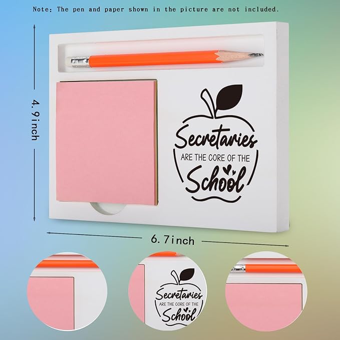 School Secretary Gifts Desk Organizer with “Secretaries are The Core of The School” Apple Design for Appreciation, Farewell, Retirement Desk White Note Pad Holder XBCT11