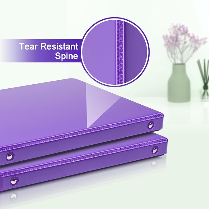 COMIX 3 Ring Binder 1/2 inch with Clear View Cover, 0.5" View Binder Holds 100 Sheets of US Letter Size Paper, 6 Pack (Purple)