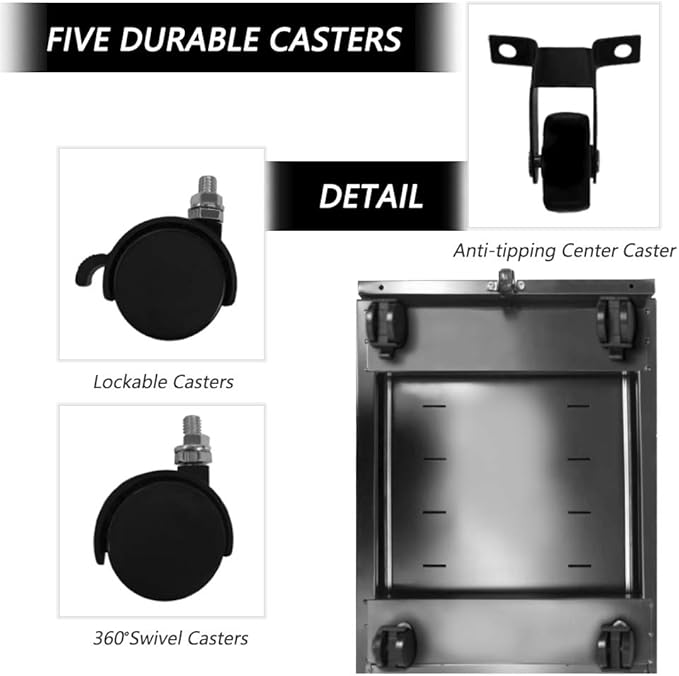 Superday Black 3 Drawer Mobile File Cabinet, Metal Rolling Vertical File Cabinet with Drawers, Small Under Desk Lateral Cabinet for Office and Home, Fully Assembled Except Wheel(B)