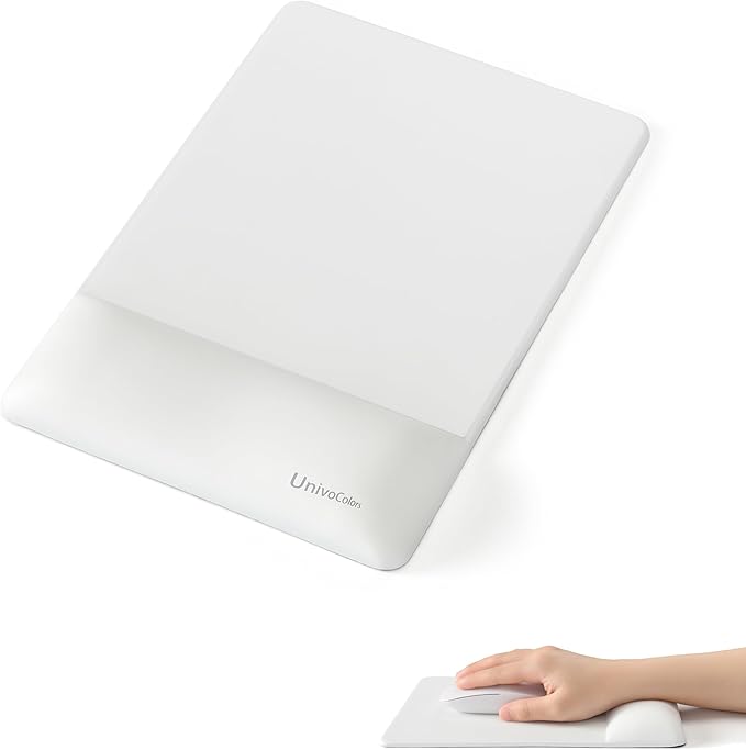 UnivoColors Design-Wave Wrist Rest Mouce Pad,PE Mouse Sliding Panel+Artificial Sheepskin+Memory Foam+Ergonomic+Anti-Slip Gel,Resilience Support During Work and Gaming,Mouce Accessory,White