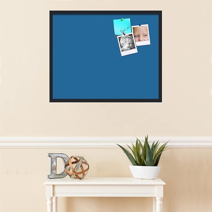 PinPix 30x24 Inch Cork Bulletin Board. This Decorative Framed Pin Board Comes with Navy Pastel Design and a Satin Black Frame. Ideal for Home Office Decor or Message Board (PinPix-1811)