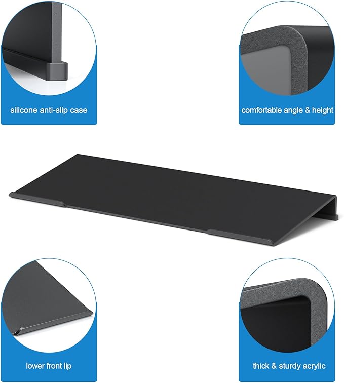 WINFFOR Comfortable Computer Keyboard Stand - Ergonomic Keyboard Riser Acrylic Tilted Keyboard Holder for Easy Typing&Working at Home Office - Fits All Keyboard Sizes - 17'' Wide (Matte Black)