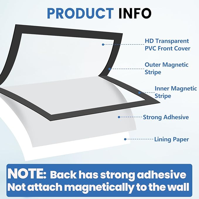 25 Pack Magnetic Sign Holder, 8.5in x 11in Self Adhesive Wall Mount Magnetic Document Holder, Magnetism Border Sign Holder with Transparent PVC Front Cover