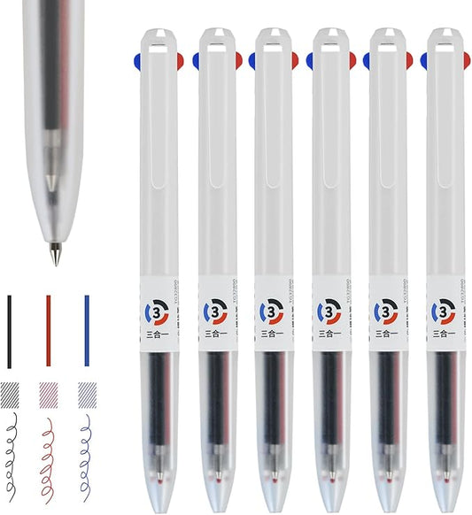 3-in-1 Retractable Gel Pens Colored - 0.5mm Fine Point Smooth Writing - Gel Ink Multicolor Gel pens for Journaling Planner, Nurse 6-count in 3 colors (Black, Red, Blue)