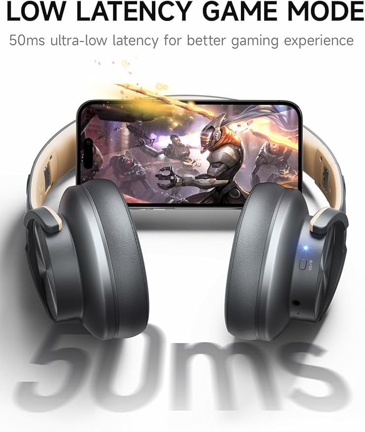 Picun B8 Bluetooth Headphones, 120H Playtime Headphones Wireless Bluetooth with 3 EQ Modes, Low Latency, Hands-Free Calls, Over Ear Headphones for Travel Home Office Cellphone PC (Ashen Golden)