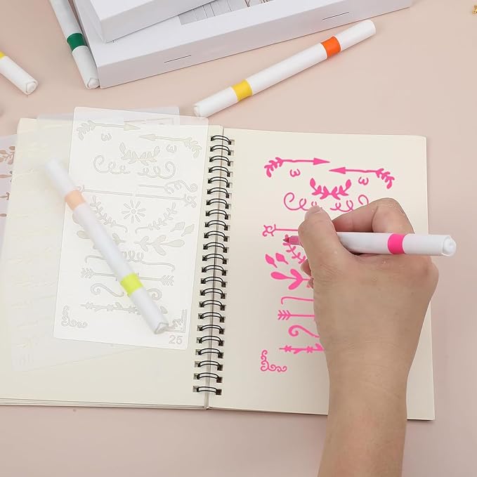 32Pcs Planner Stencils Templates for Calendar, Journal Stencils for Bullet Journaling, Reusable Plastic Handmade Flexible Record Template for DIY Drawing, Notebook & Scrapbook Accessories (4"x7")