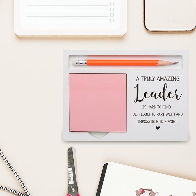 Leader Appreciation Gift Desk Organizer with “A Truly Amazing Leader” Quote for Farewell, Retirement, Promotion, or Thank You Inspirational Desk Retro Note Pad Holder XBCT15
