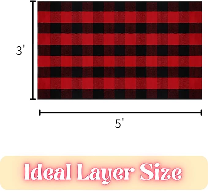 Ckorzen Red and Black Plaid Rug, 3' x 5' Christmas Front Porch Outdoor Rug, Handwoven Cotton Washable Rug for Layered Door Mats, Holiday Entryway and Home Décor