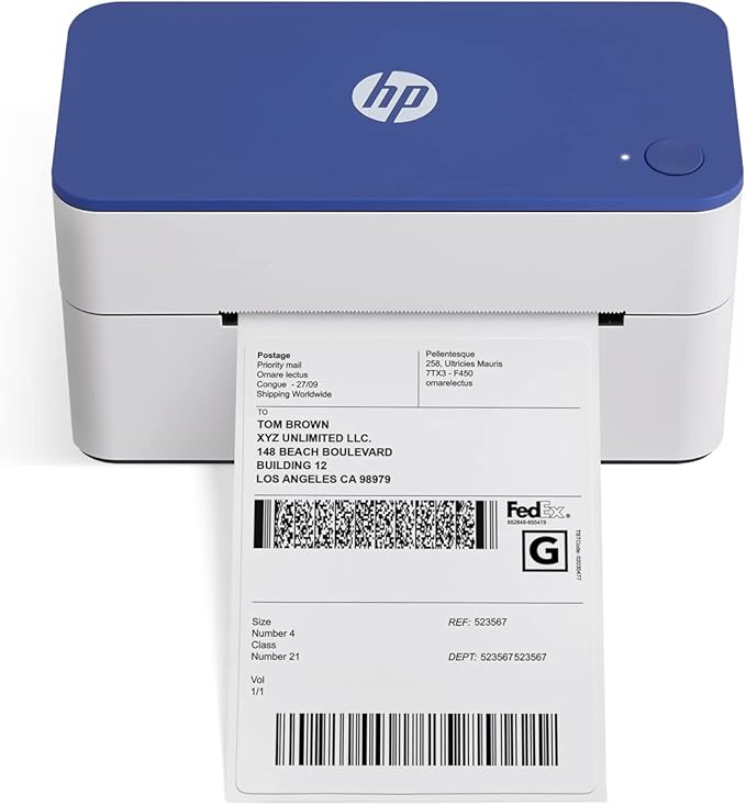 HP Shipping Label Printer, Commercial Grade Direct Thermal, Compact & Easy-to-use, High-Speed 300 DPI, Barcode, Compatible with, UPS, Ebay, ShipStation More, HPKE103, 7.9''x 4.6'' x 4.7'', white