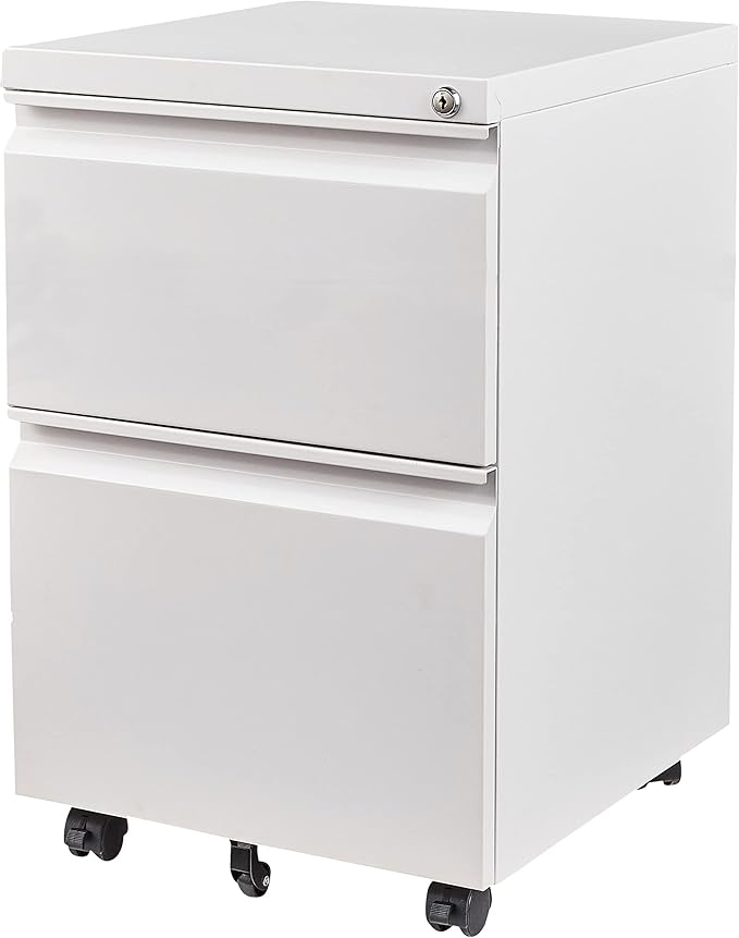 SISESOL 2 Drawer File Cabinet with Lock and Wheels,White Rolling File Cabinets,Locking Mobile Metal Filing Cabinet for Home Office,Under Desk,Fit A4/Letter/Legal File, Easy Assembly