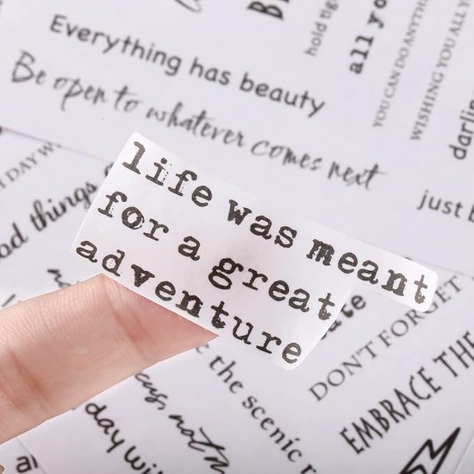 48 Sheets Inspirational Quotes Stickers Aesthetic Sayings Decal Motivational Words Handwritten Letters Gift for DIY Crafts Journaling Scrapbook Planner Appreciation Supplies, 8 Styles(Black)