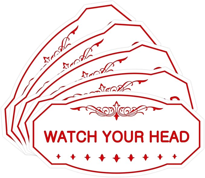 Signs ByLITA Victorian Watch Your Head Sign (White/Red) - Small 5 Pack