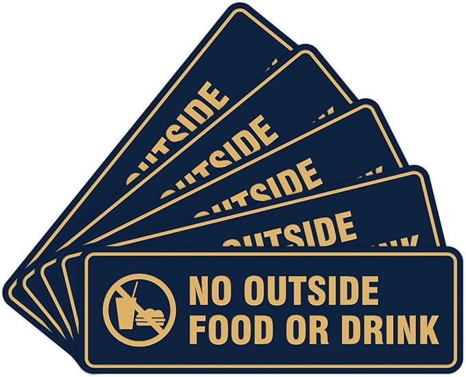Standard No Outside Food or Drink Door/Wall Sign - Blue/Gold - Small 5 Pack