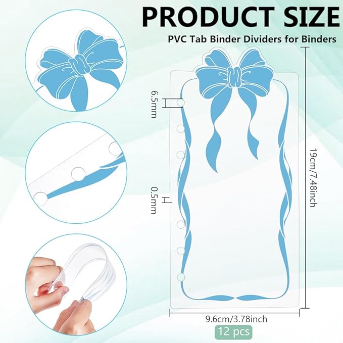 BENECREAT 12PCS Bow Planner Dividers Pocket, 6 Hole Punch File Dividers, Binder Dividers for Keeping Documents Neat Professional Notes Books Classify Files (Sky Blue)