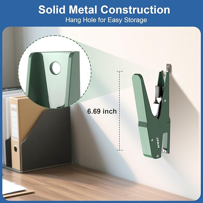 AFMAT Effortless Plier Stapler, Metal 30 Sheet Stapling Plier, 15000+ Stapling Times, with Staples & Reload Button, Handheld Stapler Heavy Duty, Space Save Size, Good for Office, Home, School, Green